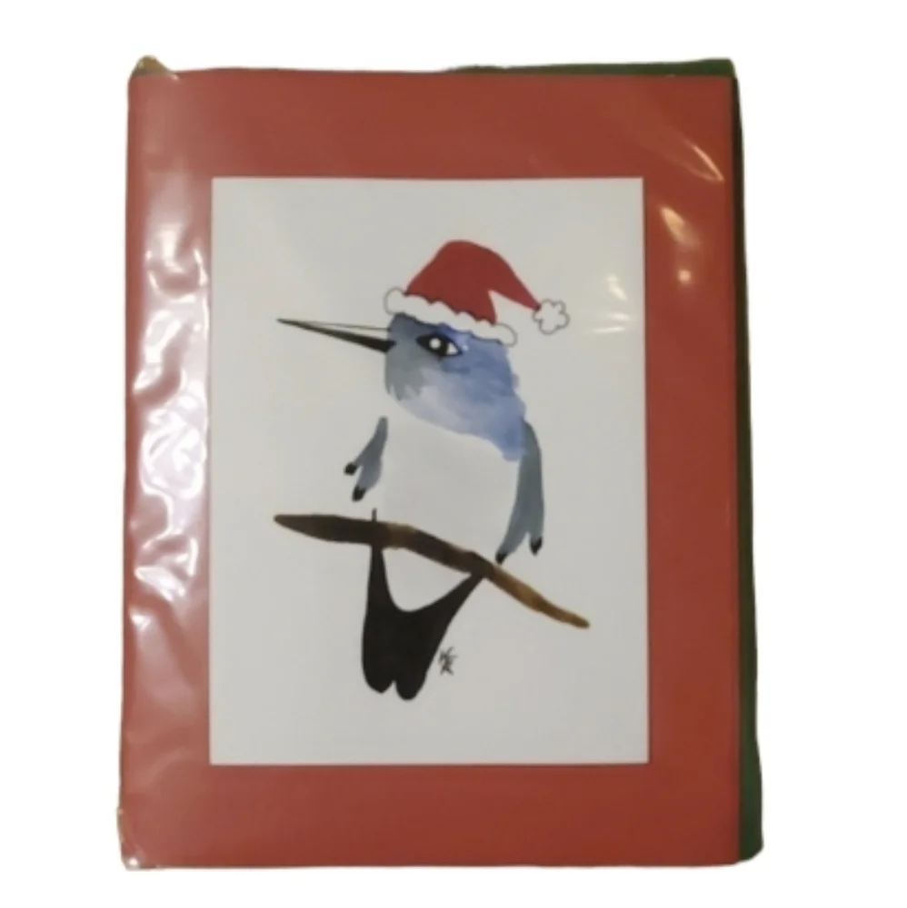 4‎ Original Paintings Santa Hummingbird Notecard Set